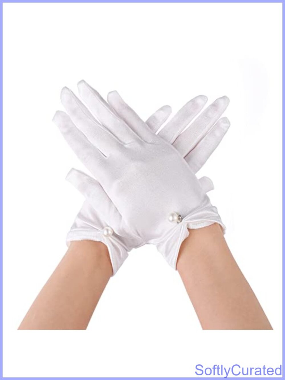 Satin Wrist Length Gloves with Imitation Pearl Accents for Weddings & Formal